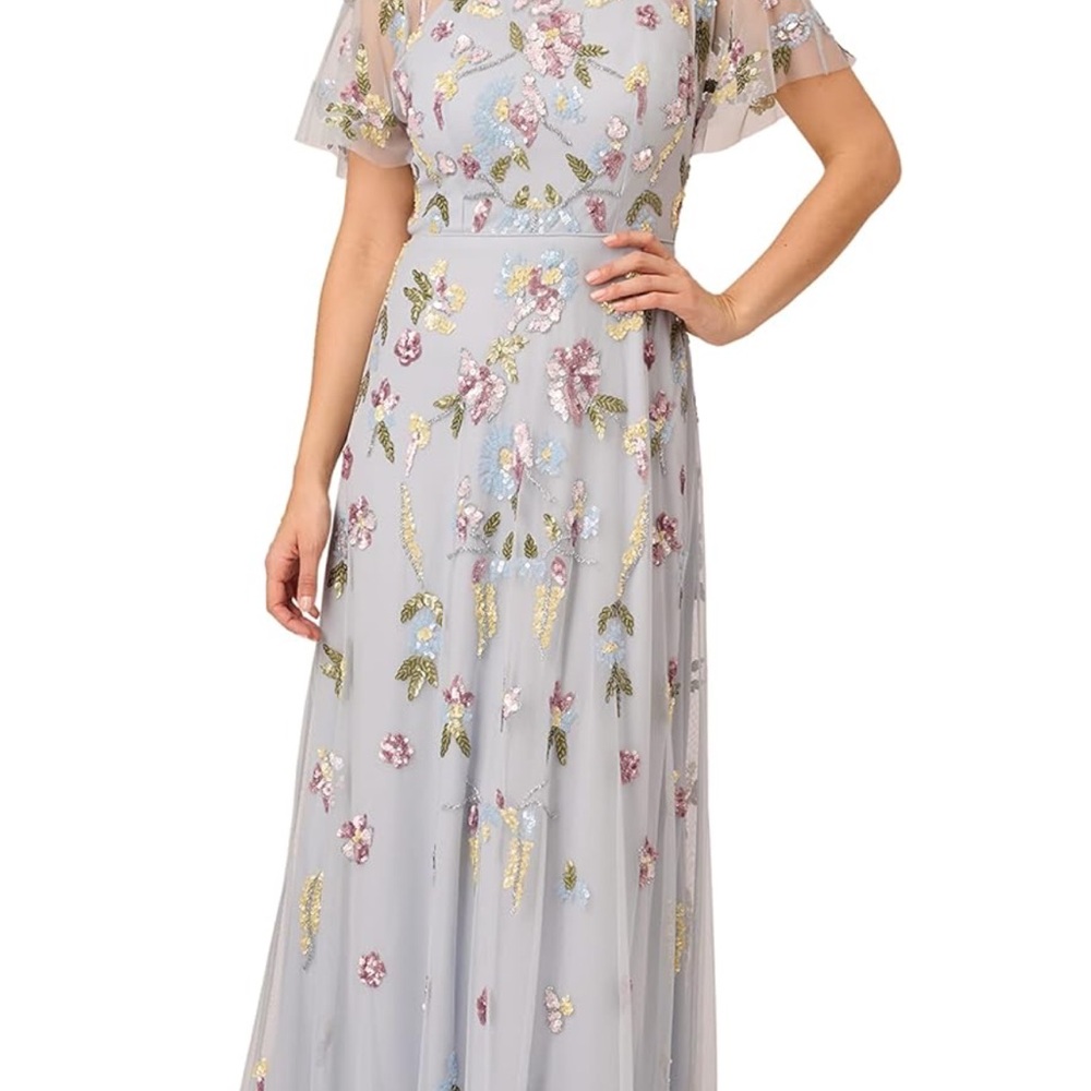 Floral Embroidered Maxi Dress - Light Blue